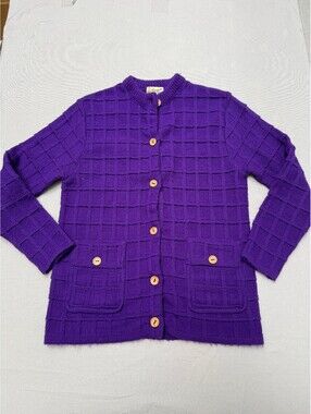 1960s Champion Purple Cardigan Sweater Button up Waffle - M